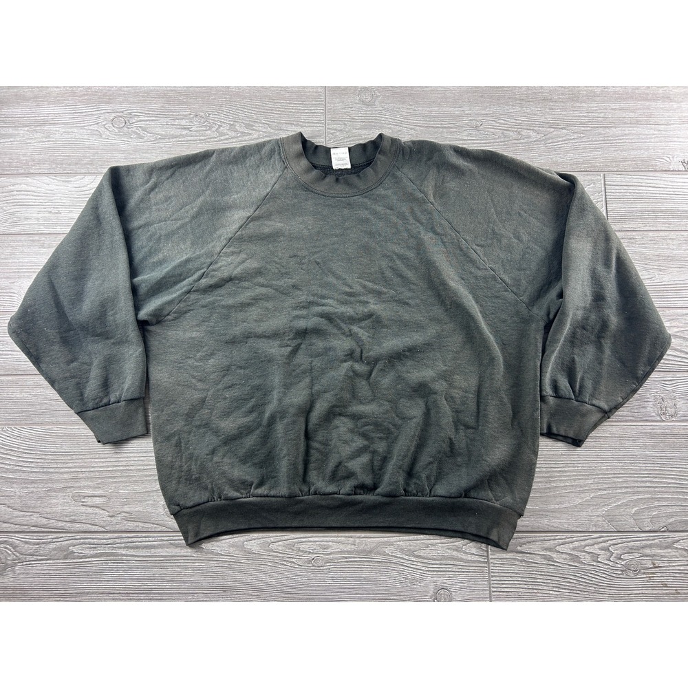 Vintage Fruit of the Loom Sweatshirt XL Black Faded Raglan Made in USA 90s 1857